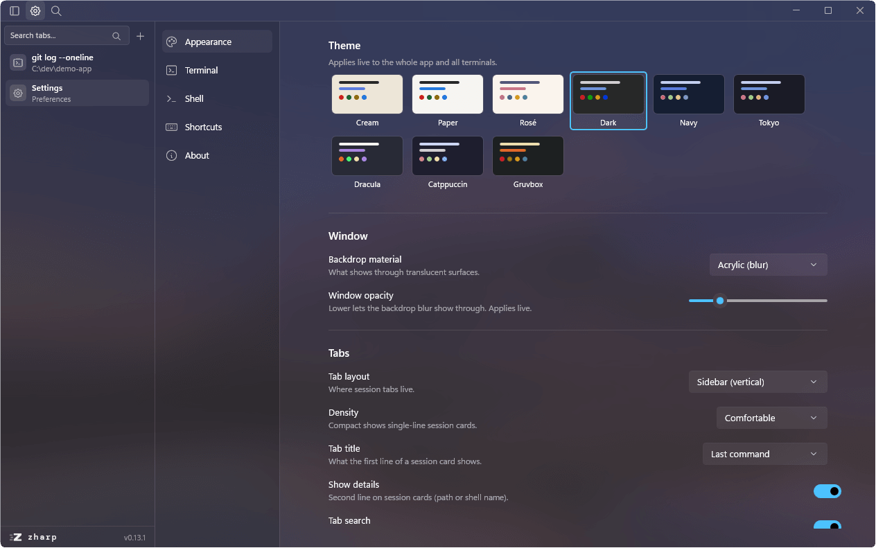 Appearance settings