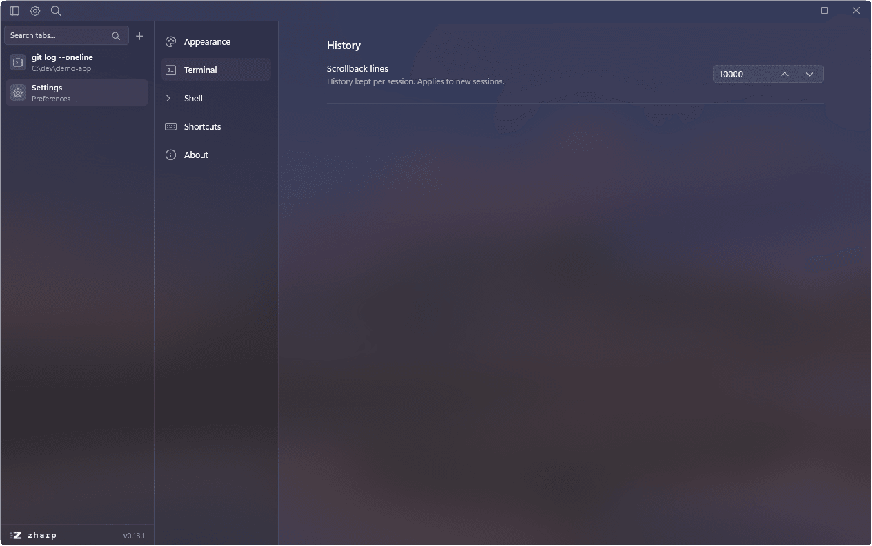 Terminal settings