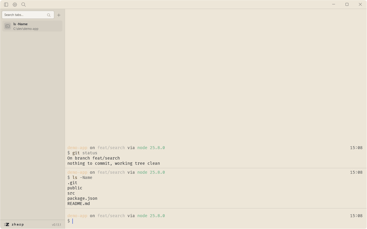 Zharp with the light Cream theme